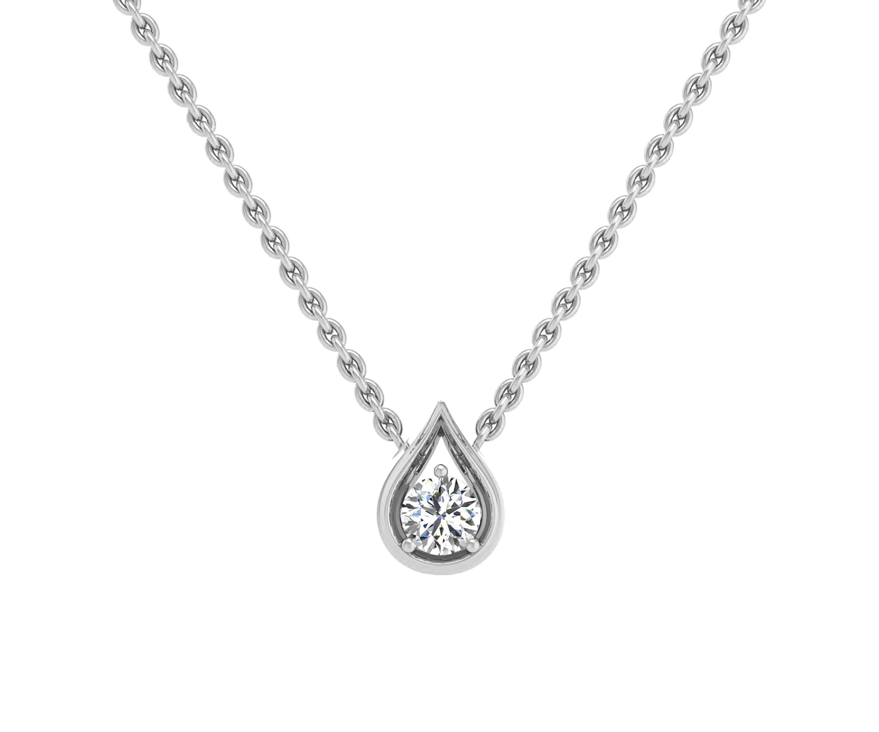 1/3 ct. t.w. Natural Diamond Teardrop Pendant in 14K White Gold with 18" Cable Chain