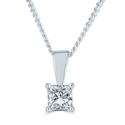 Royal Aura 1/2Ctw Princess Cut Diamond Pendant Set in 14K Gold With 18'' Cable Chain with a Lobster Lock