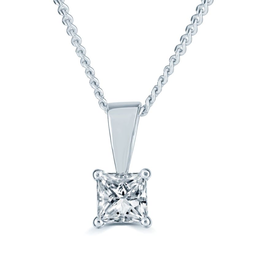 1/2Ctw Princess Cut Diamond Pendant Set in 14K Gold With 18 Cable Chain with a Lobster Lock