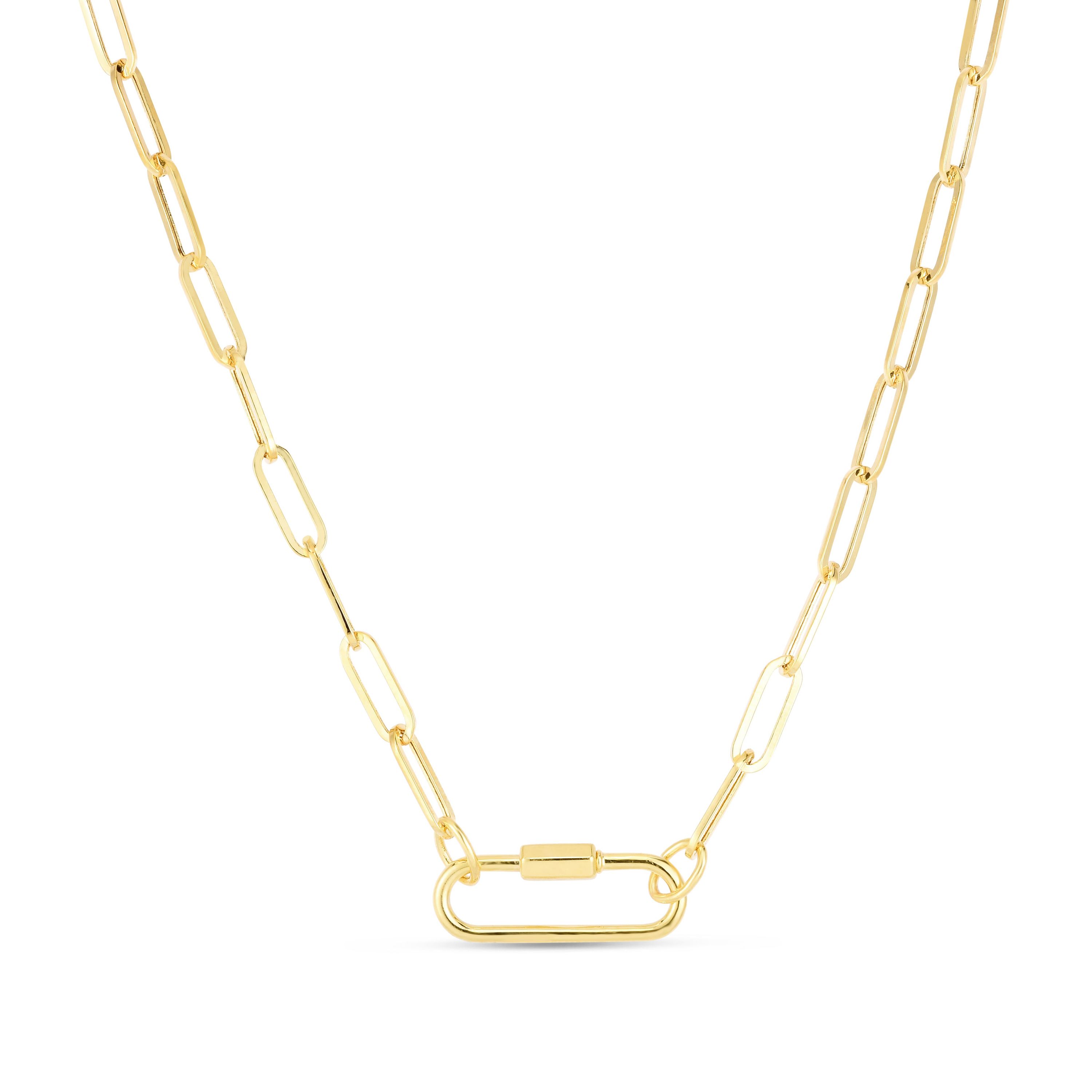 14k Gold Classic Carabiner Paperclip Chain Necklace