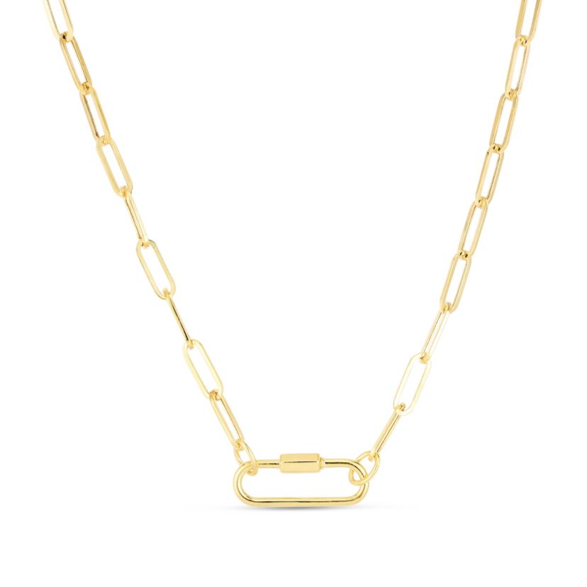 14k Gold Classic Carabiner Paperclip Chain Necklace