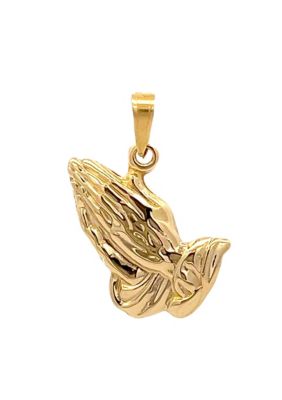 14K Yellow Gold Praying Hands Charm Pendant