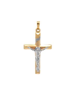 14K Two Tone Gold Small Tube Crucifix