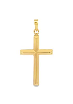 14K Yellow Gold Small Modern Tube Cross Pendant