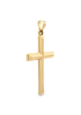 14K Yellow Gold Small Modern Tube Cross Pendant