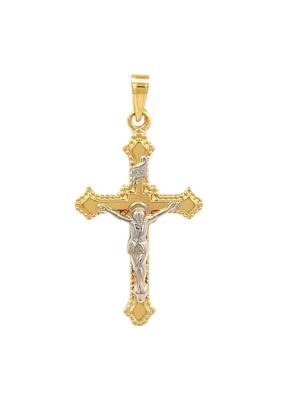 14K Two Tone Gold Budded Edge Extra Small Crucifix