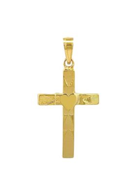 14K Yellow Gold Heart Design Cross