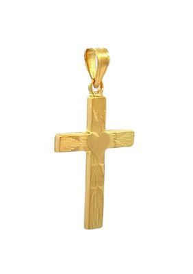 14K Yellow Gold Heart Design Cross