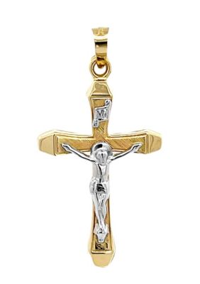 14K Two Tone Gold Textured INRI Crucifix