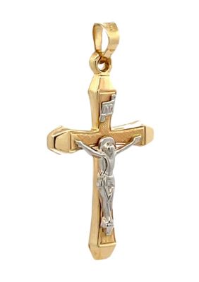 14K Two Tone Gold Textured INRI Crucifix