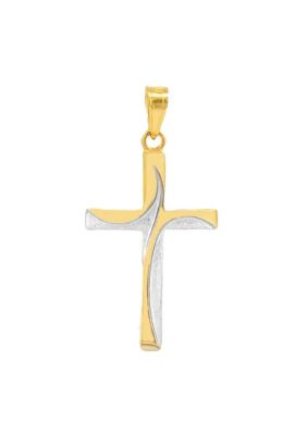 14K Two Tone Gold Swirl Cross Pendant