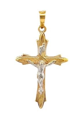 14K Two Tone Gold Brushed INRI Crucifix