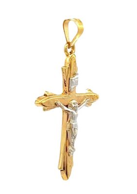 14K Two Tone Gold Brushed INRI Crucifix