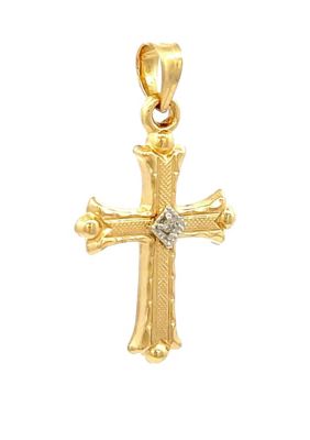 14K Yellow Gold .01ct Diamond Small Cross