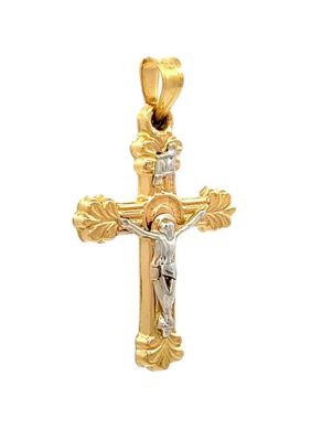 14K Two Tone Gold Textured Design INRI Crucifix