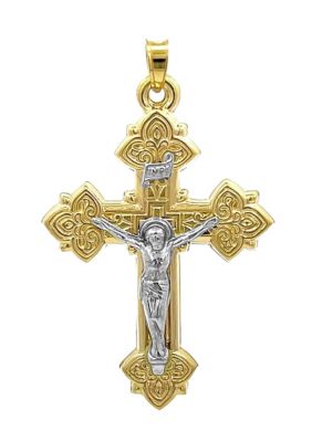 14K Two Tone Gold Intricate Design INRI Crucifix