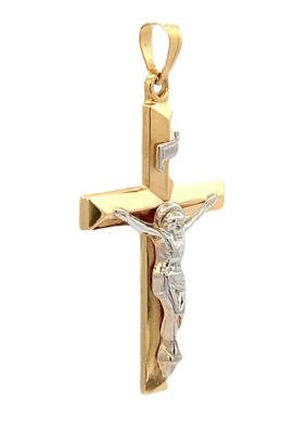 14K Two Tone Gold Modern Tube Crucifix