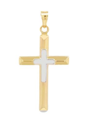 14K Two Tone Gold Cross on Cross Pendant