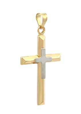 14K Two Tone Gold Cross on Cross Pendant