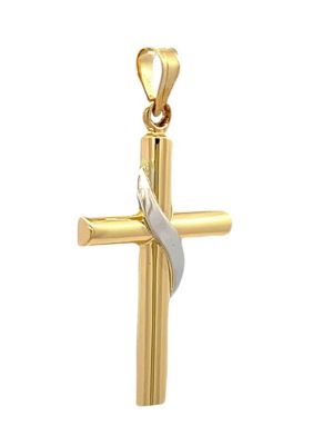 14K Two Tone Gold Tube Cross with Sash