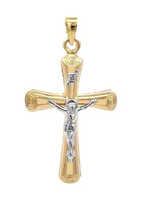 14K Two Tone Circle Edged INRI Crucifix