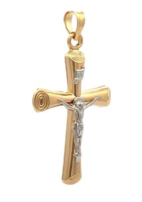 14K Two Tone Circle Edged INRI Crucifix