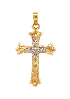 14K Yellow Gold Florentine Diamond Cross Pendant