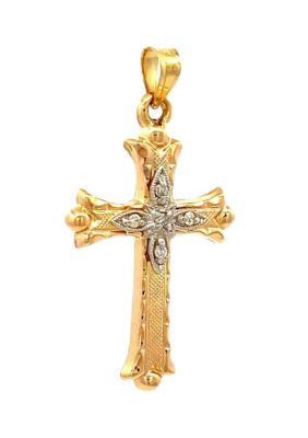 14K Yellow Gold Florentine Diamond Cross Pendant