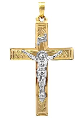 14K Two Tone Gold Design INRI Crucifix