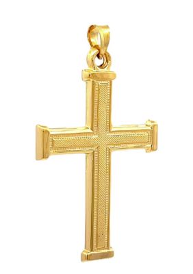 14K Yellow Gold Textured Square Edged Cross