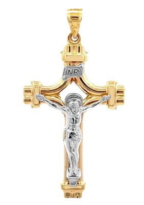 14K Two Tone Gold Pierced Tube Large INRI Crucifix