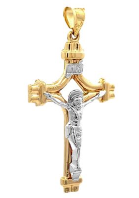 14K Two Tone Gold Pierced Tube Large INRI Crucifix