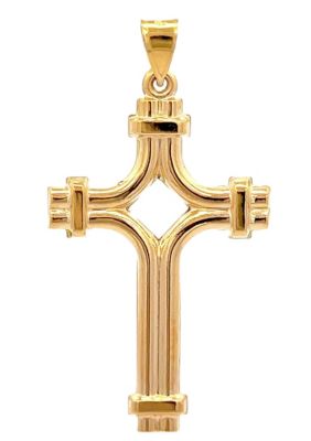 14K Yellow Gold Pierced Tube Large Cross