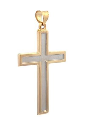 14K Two Tone Gold Cross on Cross Pendant