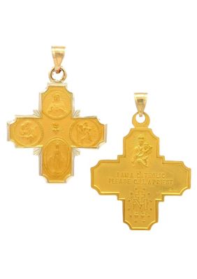 14K Yellow Gold Four Way Cross Medal