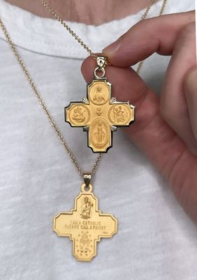 14K Yellow Gold Four Way Cross Medal