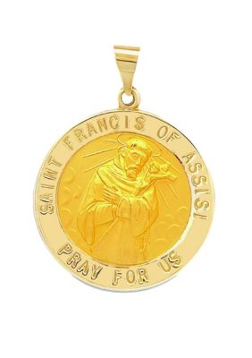 14K Yellow Gold St Francis of Assisi Medal Size of a Dime