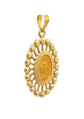 14K Yellow Gold Miraculous Beaded Frame Medal