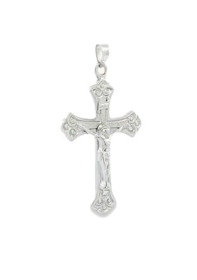 14K White Gold Brushed INRI Crucifix