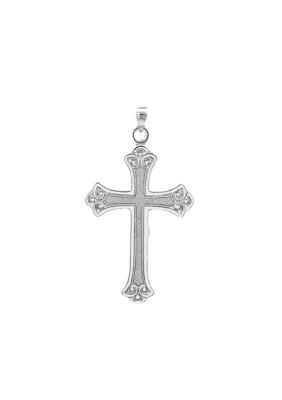 14K White Gold Brushed Cross