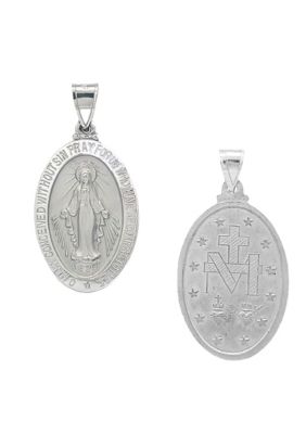 14K White Gold Two Sided Miraculous Oval Medal