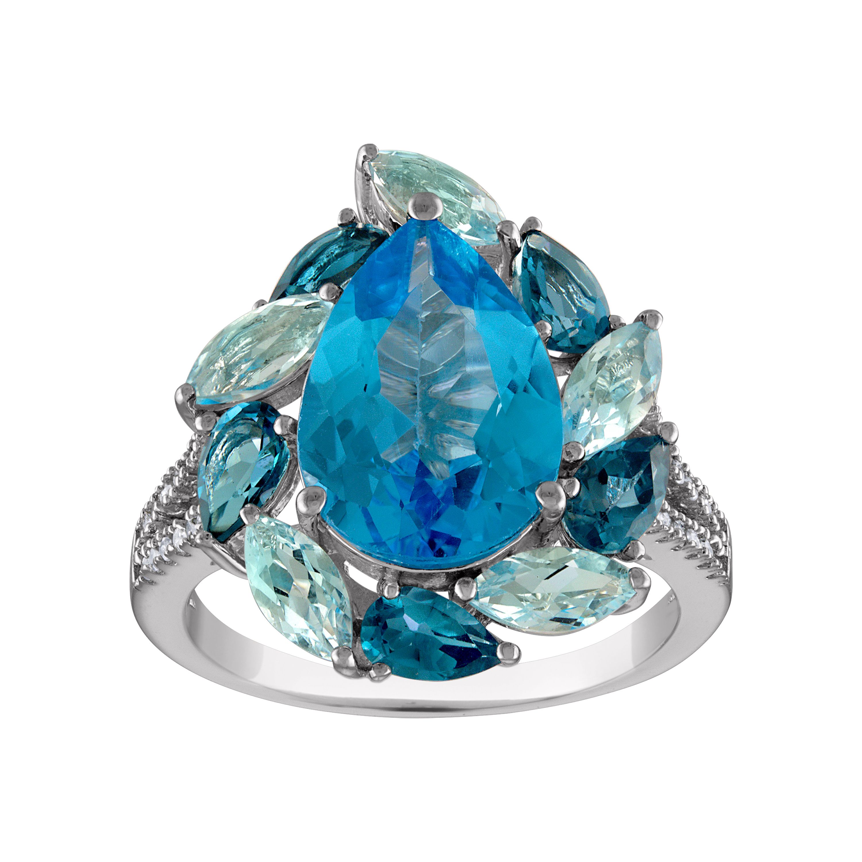 Sterling Silver Blue Topaz And Diamond Ring
