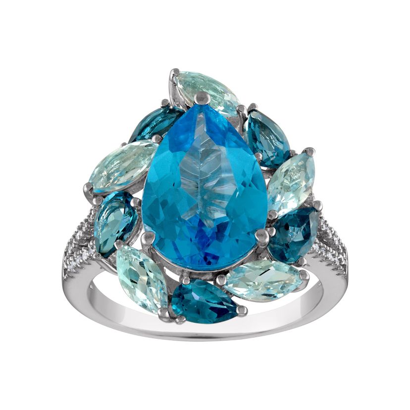 Sterling Silver Blue Topaz And Diamond Ring
