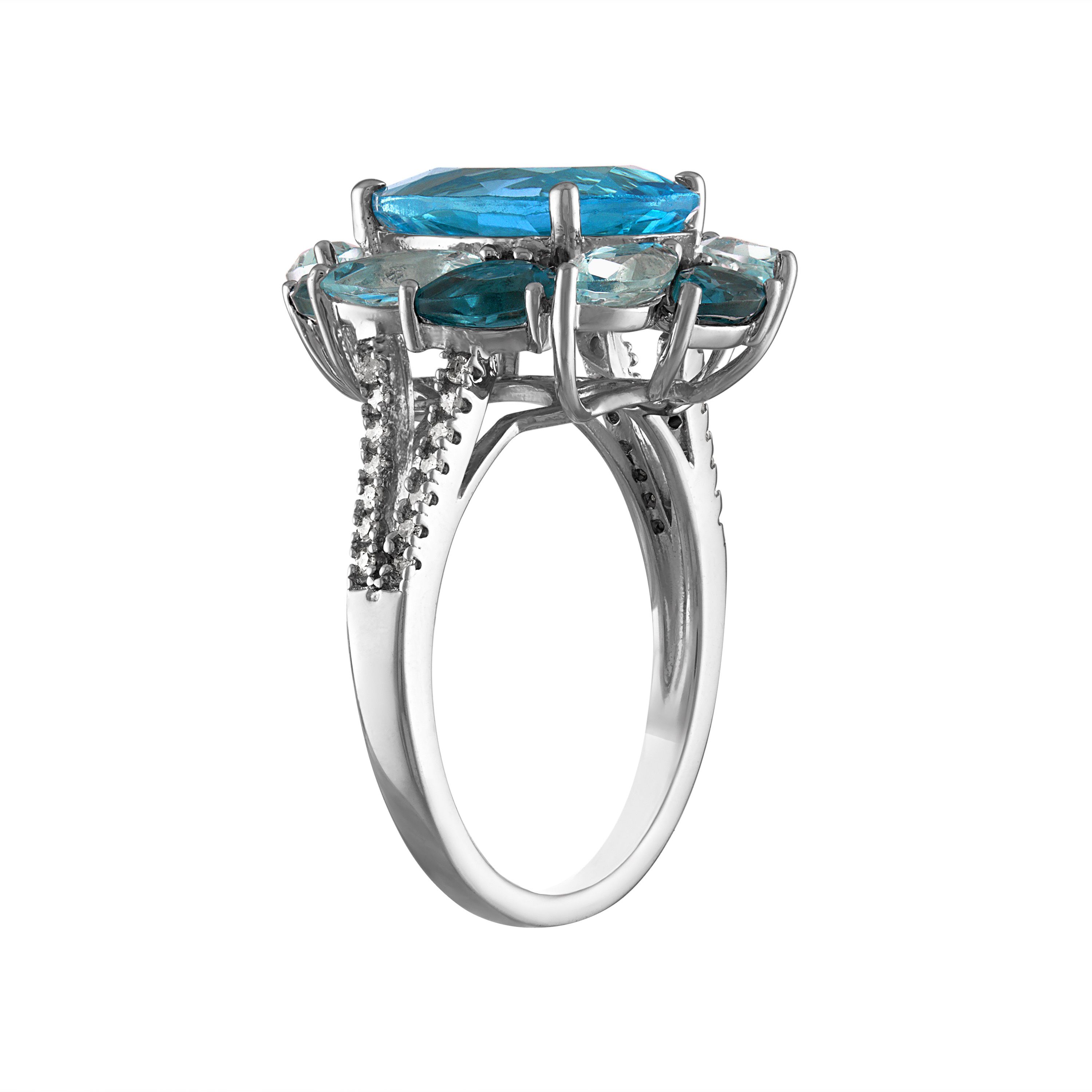 Sterling Silver Blue Topaz And Diamond Ring