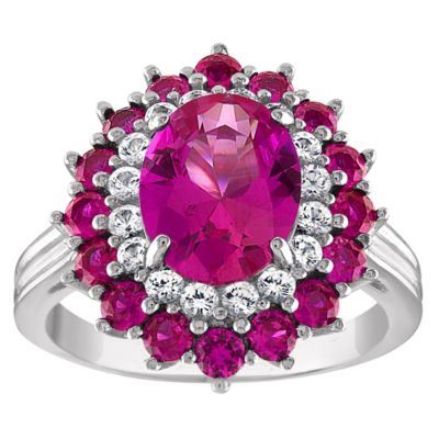 Jordan Blue NYC Lab Created Sterling Silver Created Pink Sapphire, Ruby And White Sapphire Ring, 8