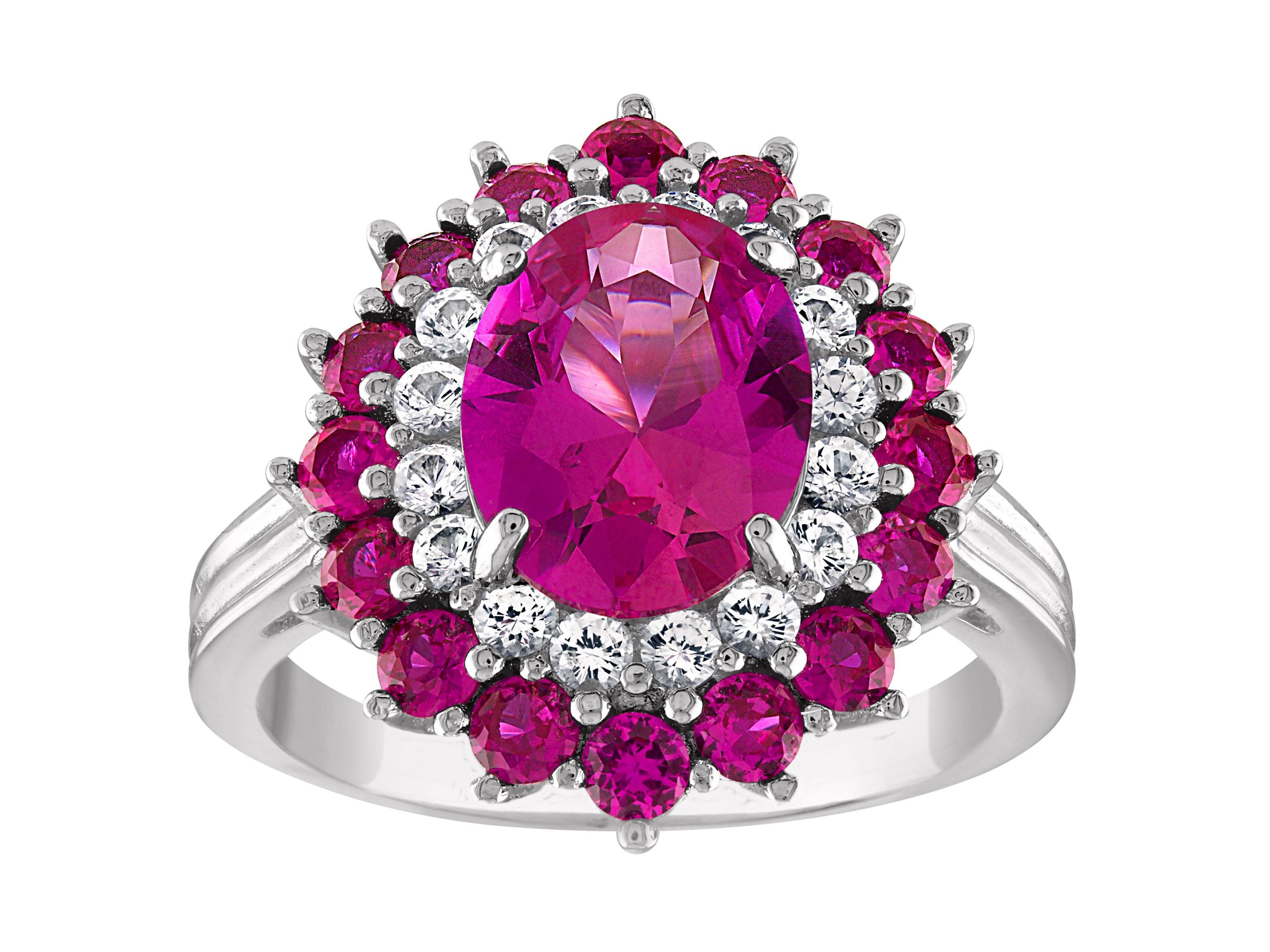 Lab Created Sterling Silver Created Pink Sapphire, Ruby And White Sapphire Ring