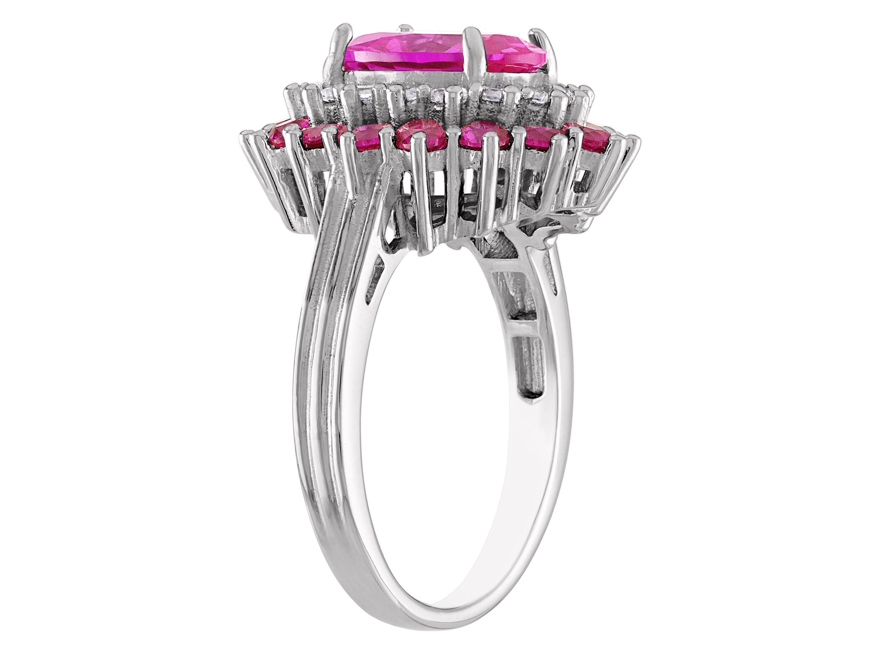 Lab Created Sterling Silver Created Pink Sapphire, Ruby And White Sapphire Ring