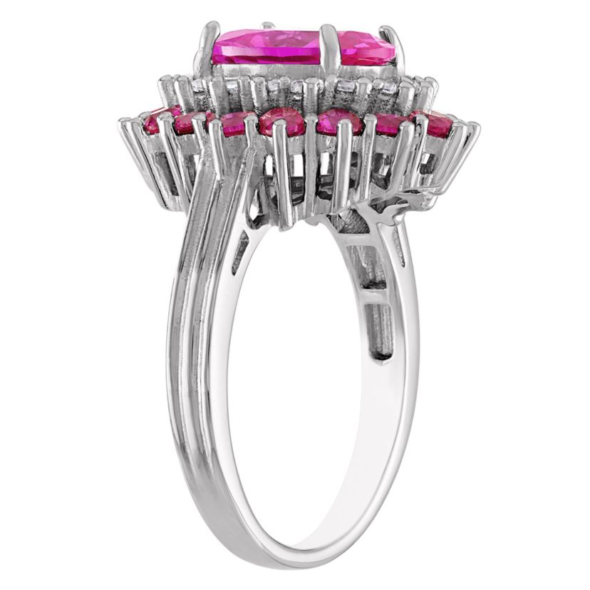 Lab Created Sterling Silver Created Pink Sapphire, Ruby And White Sapphire Ring