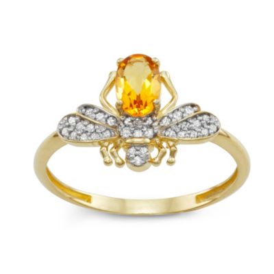 Jordan Blue NYC 10K Gold Citrine And Diamond Bee Ring, 8