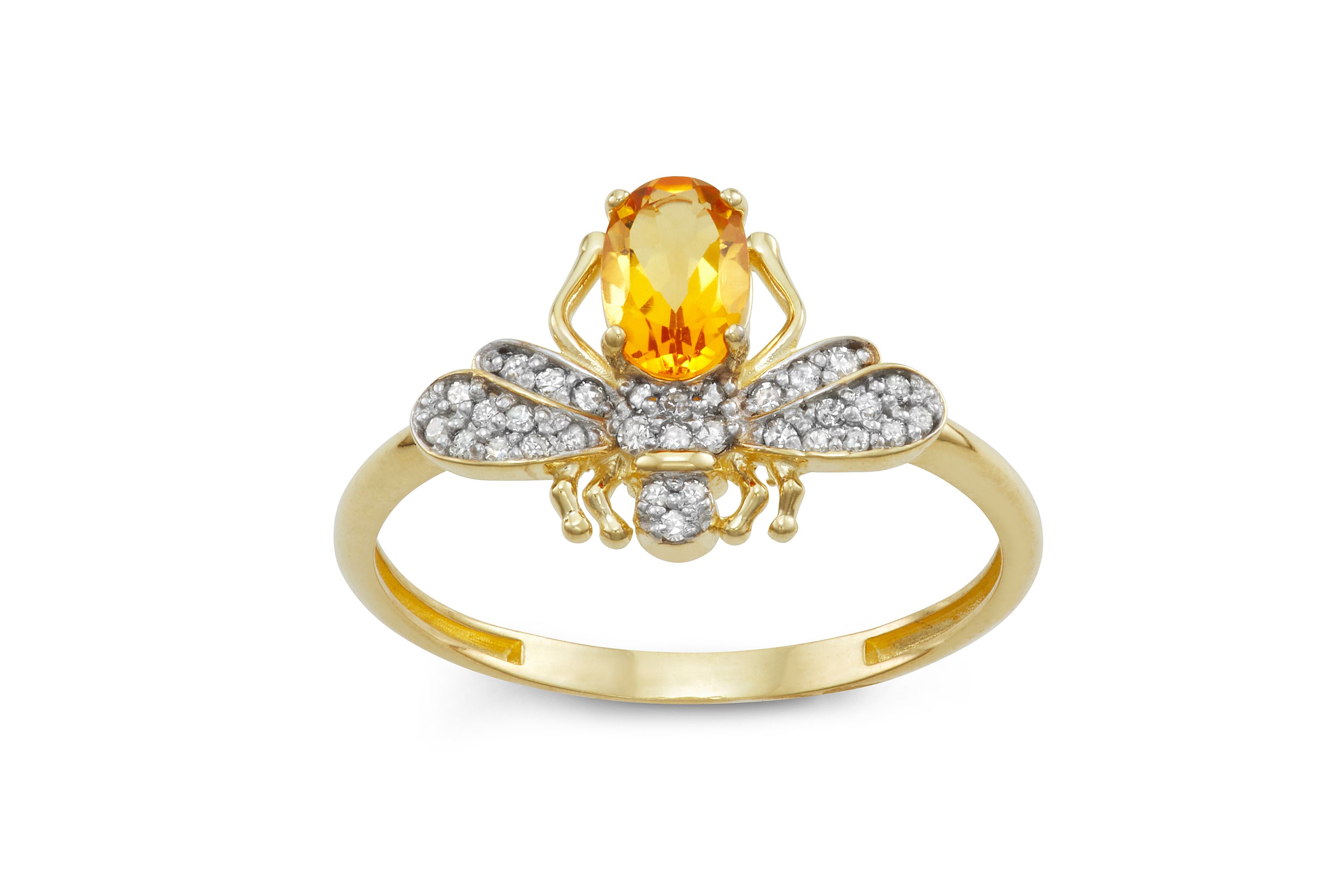 10K Gold Citrine And Diamond Bee Ring